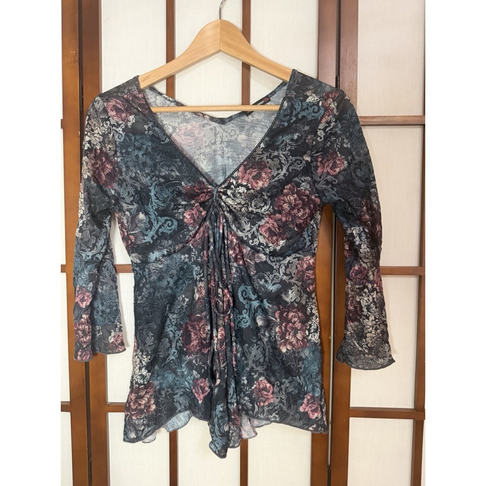 Cocomo y2k Fairy Whimsygoth Dark Romance Asymetrical Top Junior L Black Floral